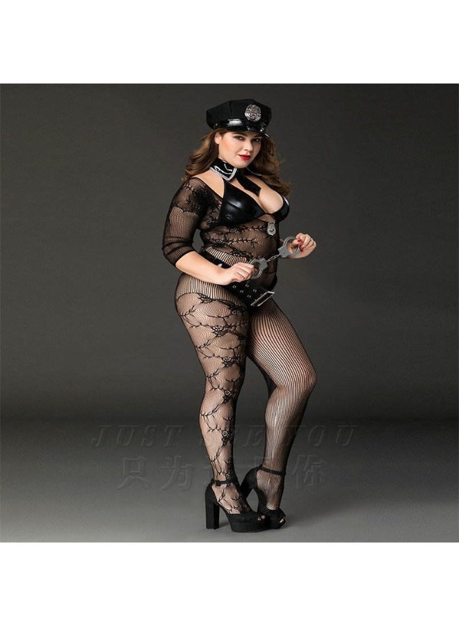 LAIFER Erotic Officer Uniform Lingerie for Women – Sexy Mesh Lace Roleplay Costume with Cap, Long Stockings & Accessories | Women’s Cosplay Cops Outfit for Roleplay Nights - Image 1