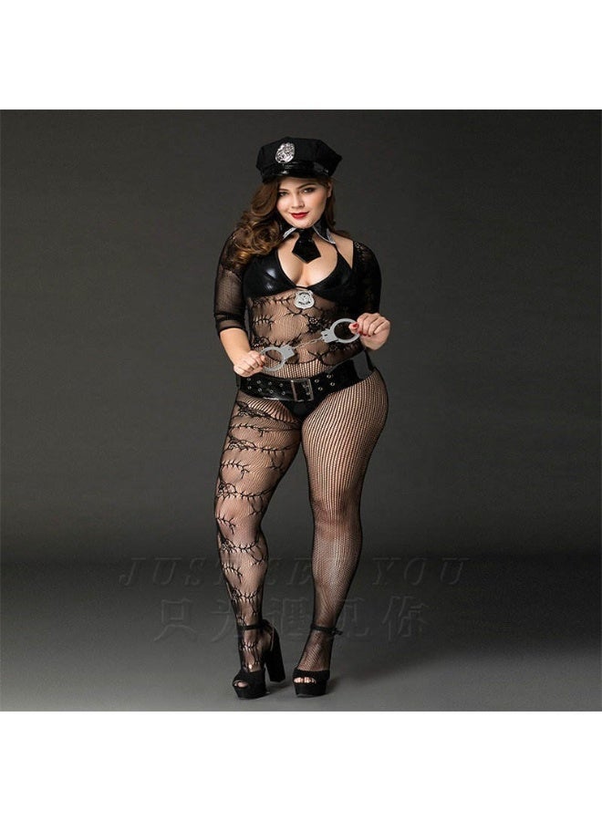 LAIFER Erotic Officer Uniform Lingerie for Women – Sexy Mesh Lace Roleplay Costume with Cap, Long Stockings & Accessories | Women’s Cosplay Cops Outfit for Roleplay Nights - Image 2
