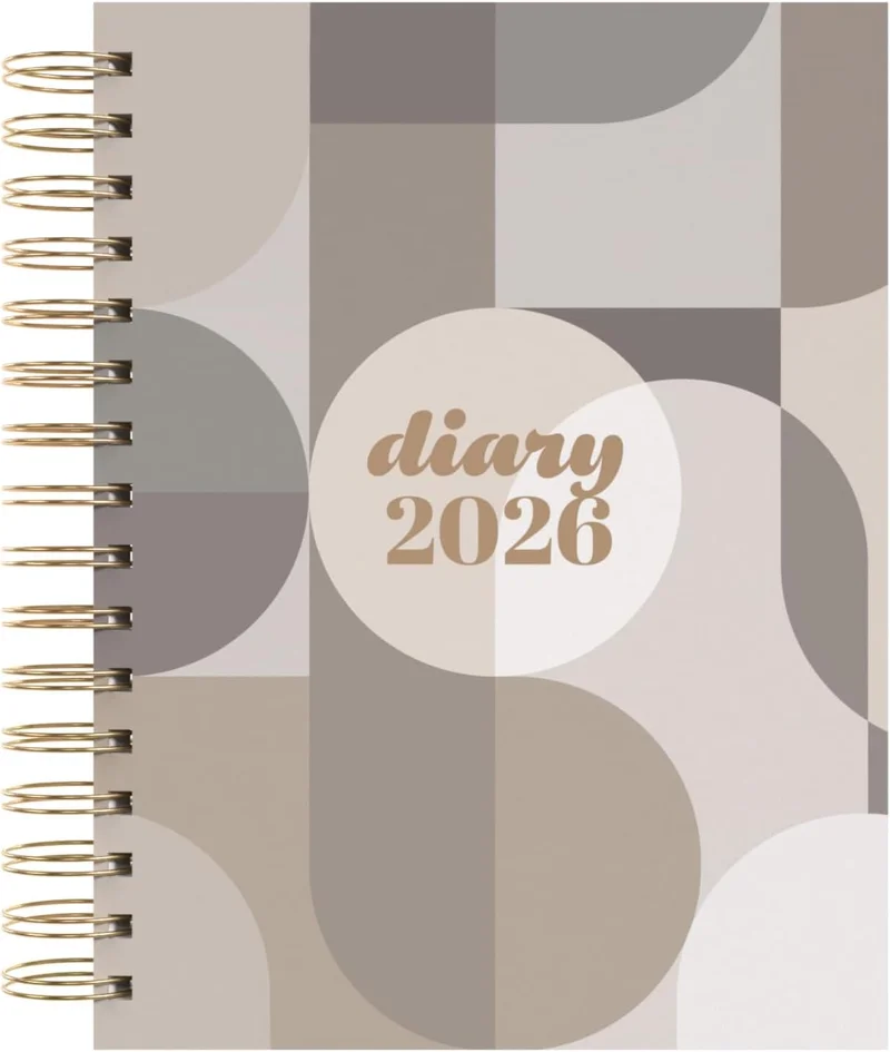 Collins Collins - Scandi - 2026 12 Month Calendar Year Planner, Day-To-Page with 1/2 Hourly Appointments Diary, A5 Wiro Bound Hard Cover - Geo Grey (E-PW51.GEGY-26)