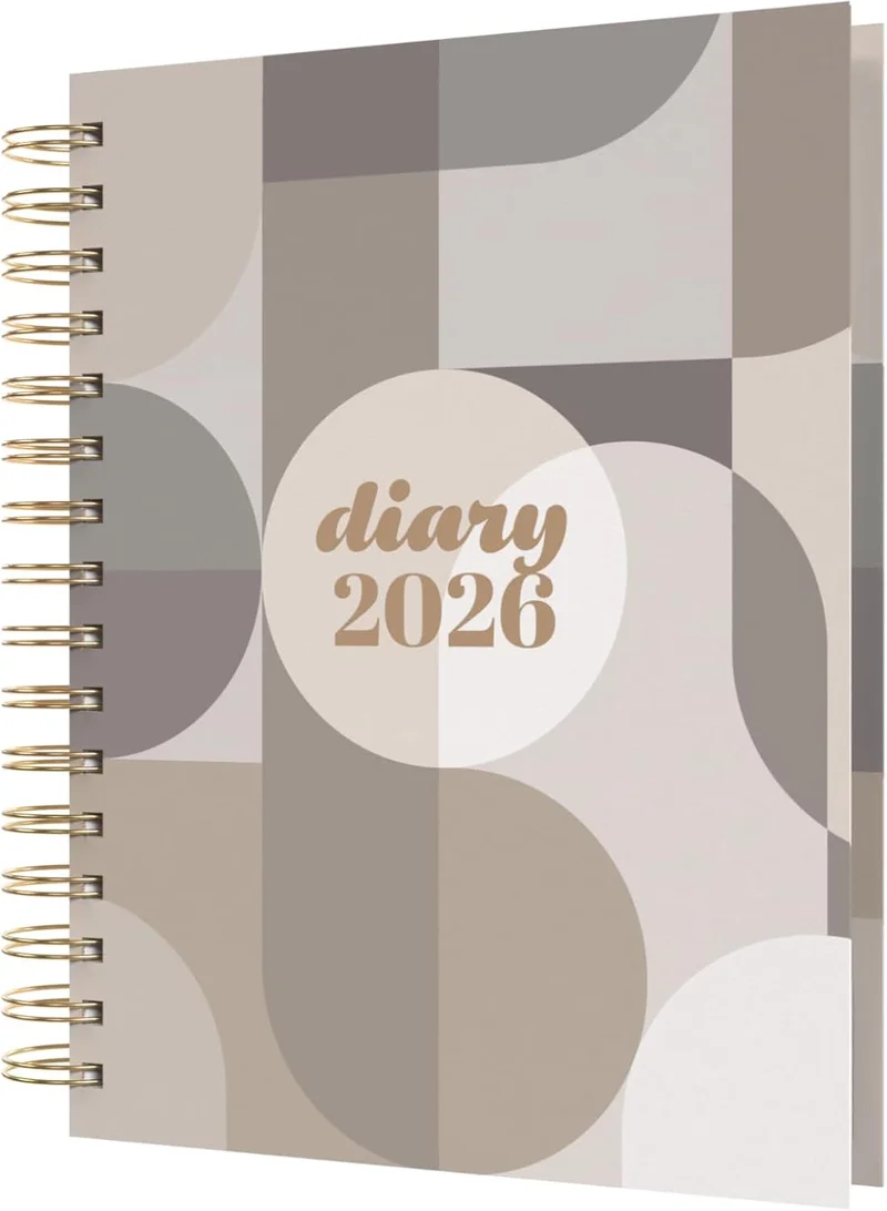 Collins Collins - Scandi - 2026 12 Month Calendar Year Planner, Day-To-Page with 1/2 Hourly Appointments Diary, A5 Wiro Bound Hard Cover - Geo Grey (E-PW51.GEGY-26)