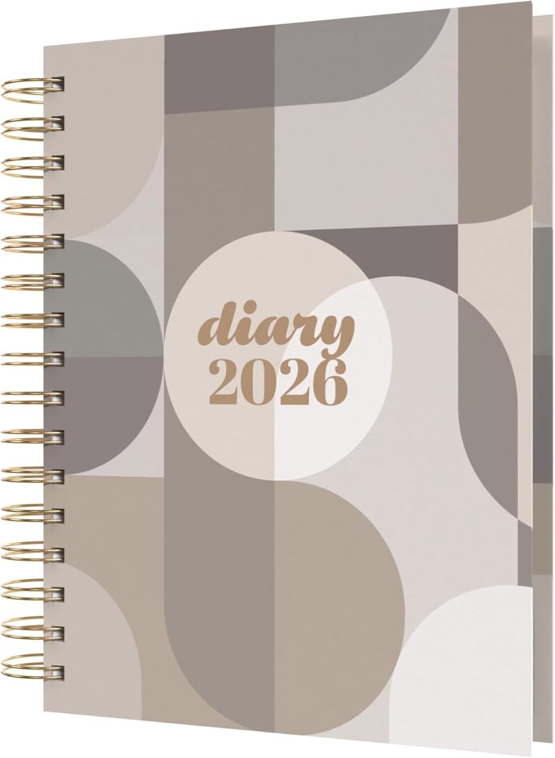 Collins - Scandi - 2026 12 Month Calendar Year Planner, Day-To-Page with 1/2 Hourly Appointments Diary, A5 Wiro Bound Hard Cover - Geo Grey (E-PW51.GEGY-26) - Image 1