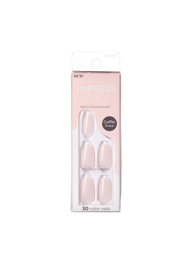 Impress KISS imPRESS No Glue Mani Press On Nails, Color, 'Serendipity', Pink, Medium Size, Coffin Shape, Includes 30 Nails, Prep Pad, Instructions Sheet, 1 Manicure Stick, 1 Mini File 