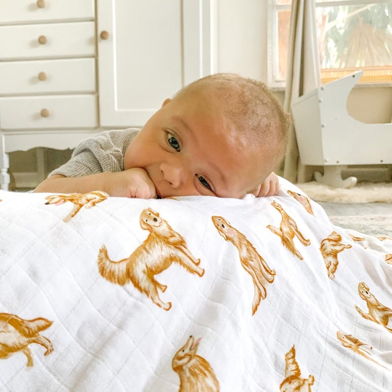 LifeTree Muslin Swaddle Blankets 70 Viscose from Bamboo and 30 Cotton Baby Swaddle Blankets Unisex Swaddling Blanket for Newborn Soft Large 47 x 47 Golden Retriever Baby Blanket - Image 5
