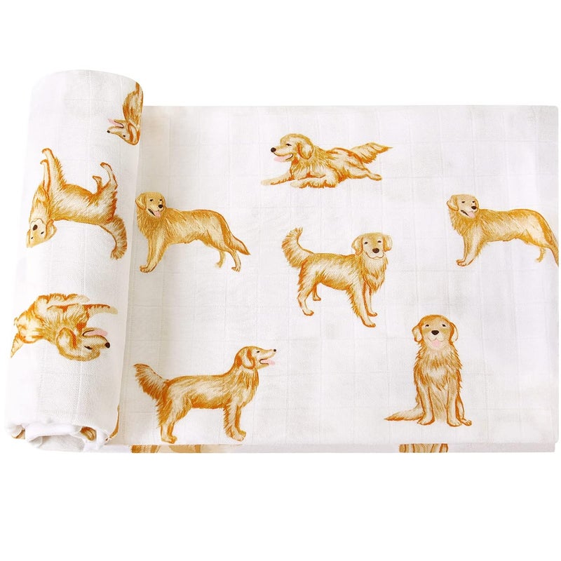 LifeTree Muslin Swaddle Blankets 70 Viscose from Bamboo and 30 Cotton Baby Swaddle Blankets Unisex Swaddling Blanket for Newborn Soft Large 47 x 47 Golden Retriever Baby Blanket - Image 1