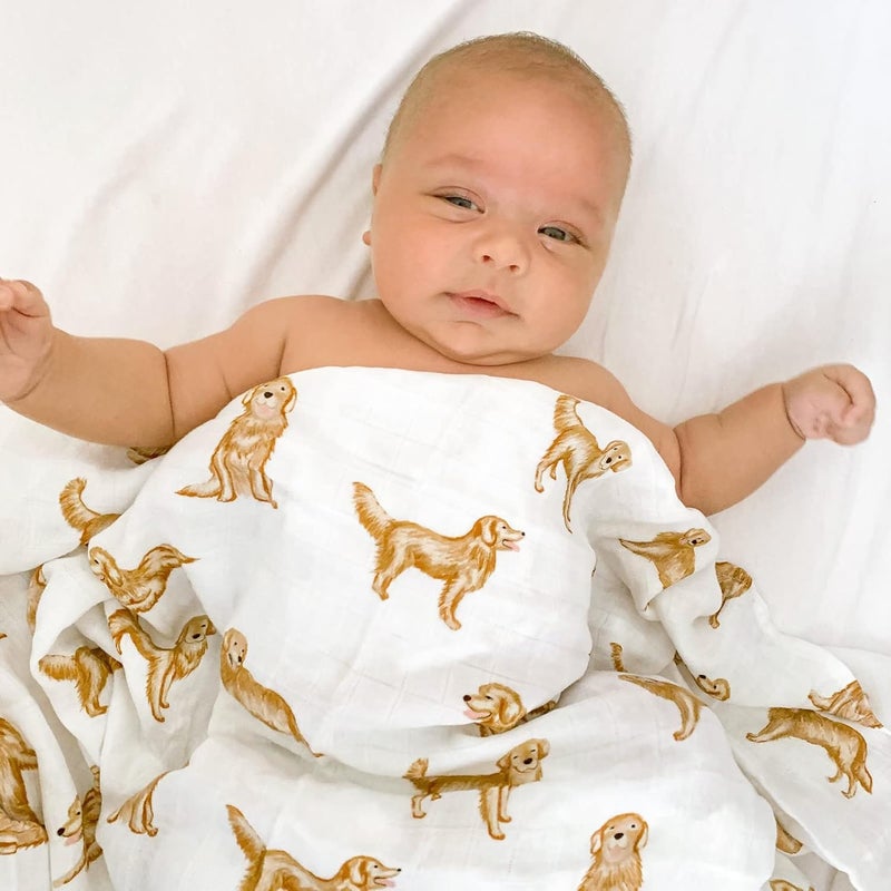 LifeTree Muslin Swaddle Blankets 70 Viscose from Bamboo and 30 Cotton Baby Swaddle Blankets Unisex Swaddling Blanket for Newborn Soft Large 47 x 47 Golden Retriever Baby Blanket - Image 4