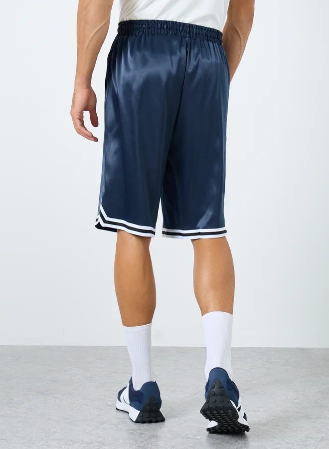 ستايلي Styli  Basketball Woven Shorts with Tape Hem Detai and Drawstring