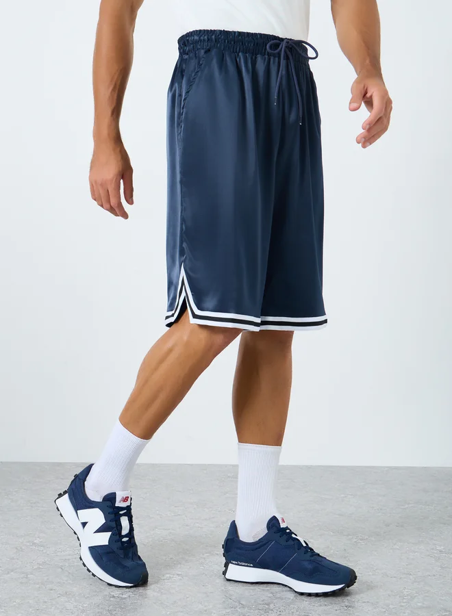 Styli Styli  Basketball Woven Shorts with Tape Hem Detai and Drawstring