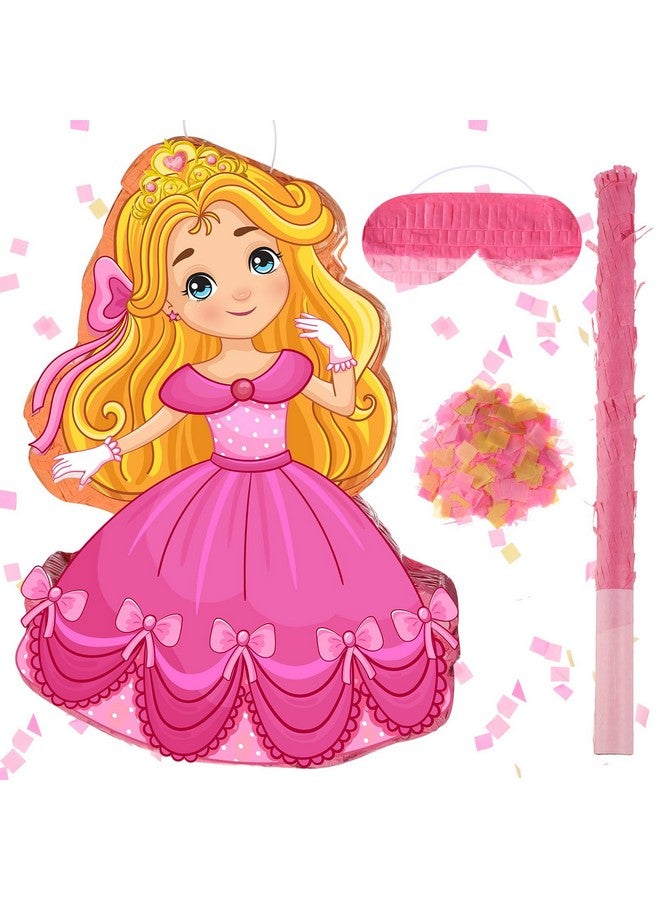 Threan Princess piñata Girl Princess Party piñata Set Include Pink Princess piñata stick Blindfold Mask Confetti for Princess Theme Girl Baby Birthday Party Supplies Decor, 16.1 x 11.4 x 3 Inch - Image 1