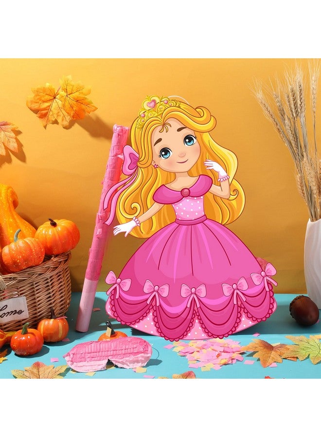 Threan Princess piñata Girl Princess Party piñata Set Include Pink Princess piñata stick Blindfold Mask Confetti for Princess Theme Girl Baby Birthday Party Supplies Decor, 16.1 x 11.4 x 3 Inch - Image 2