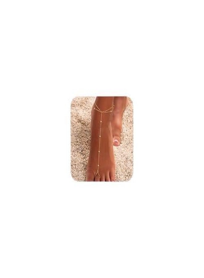 Cerun 1Pair Luxury Gold Ankle Bracelet for Women Trendy Anklet Toe Ring Chain Adjustable Toe Ring and Anklet Set Waterproof Summer Beach Surfer Jewelry Accessories for Her - Image 1