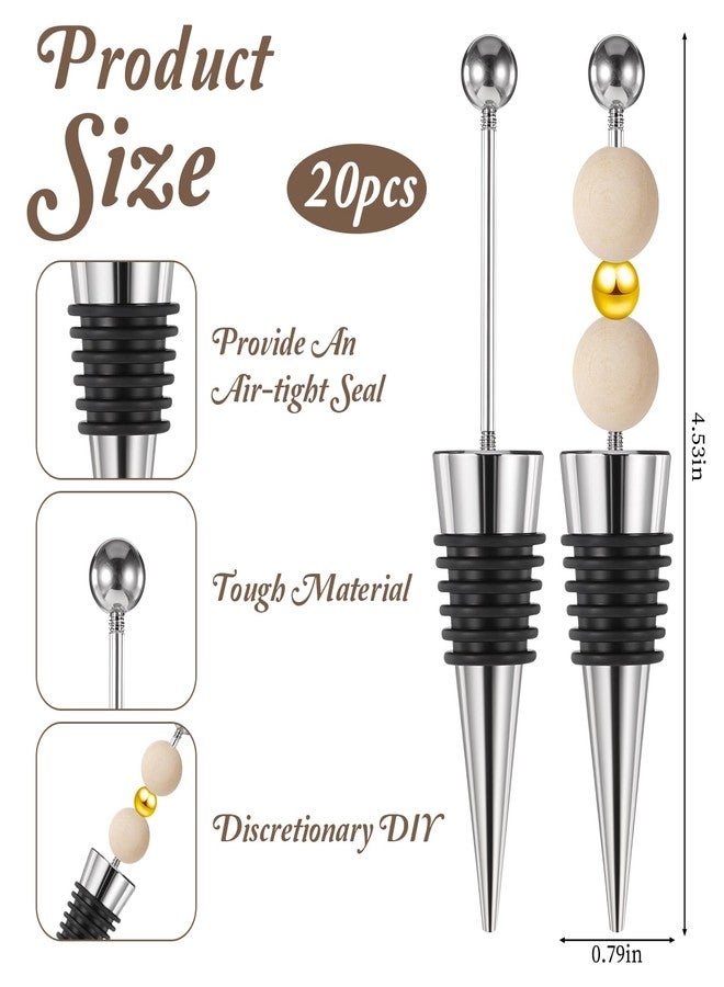 Lemecima 20 Pcs Beadable Wine Stoppers for Wine Bottles Decorative Beaded Wine Bottle Stopper Reusable Alloy Wine Saver for Beverage Gifts Holiday Party Wedding Bar (Black) - Image 2