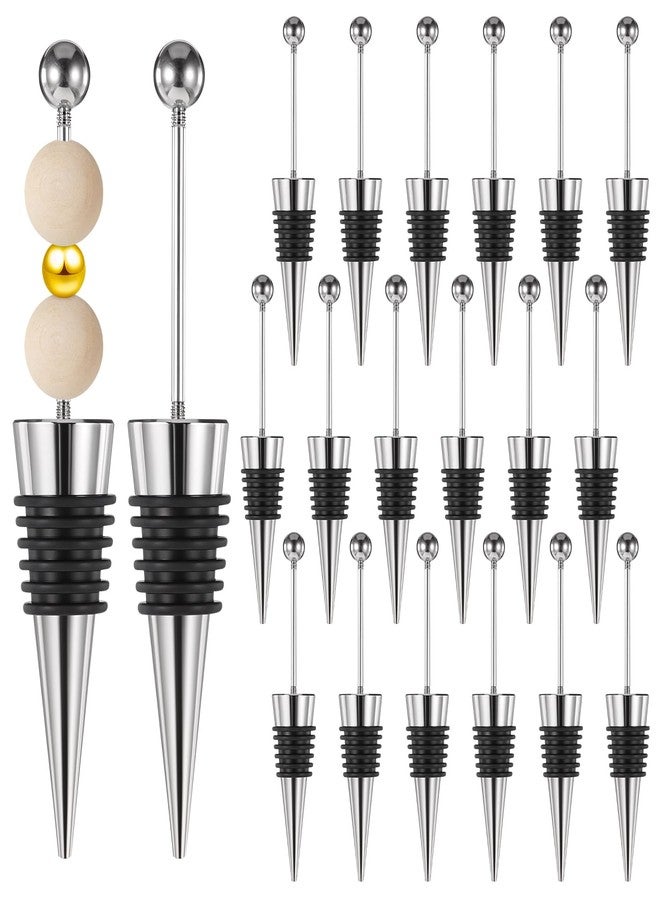 Lemecima 20 Pcs Beadable Wine Stoppers for Wine Bottles Decorative Beaded Wine Bottle Stopper Reusable Alloy Wine Saver for Beverage Gifts Holiday Party Wedding Bar (Black) - Image 1
