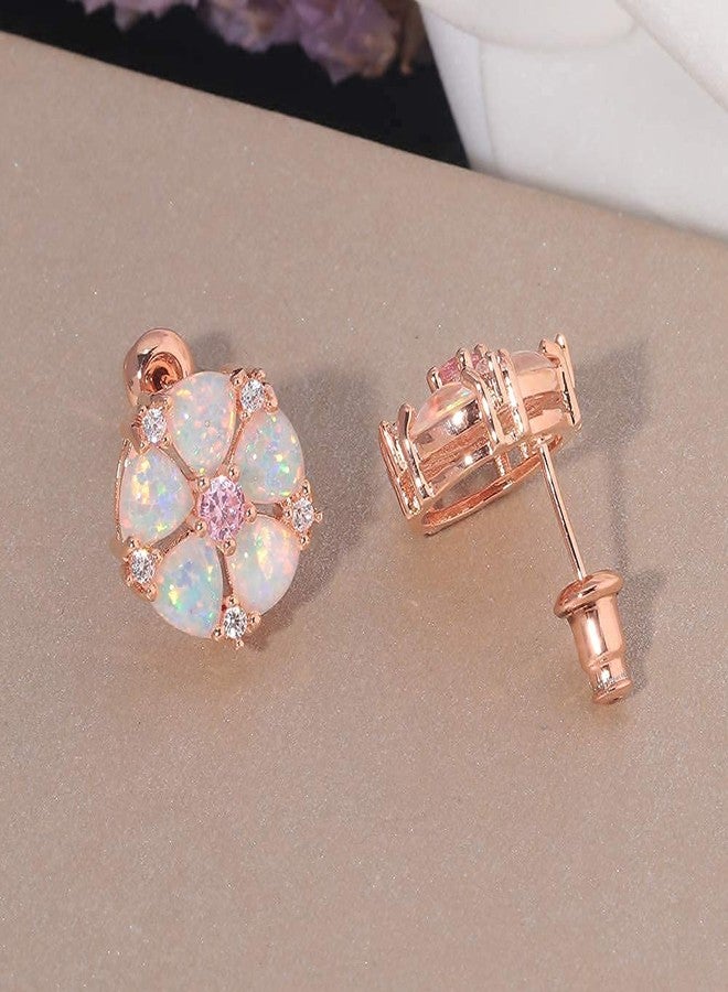 CiNily Flower Earrings,Opal Stud Earrings Sterling Silver or White Gold/Rose Gold Plated Ladies Flower Stud Earrings Cute Unique Earrings for Girls, 13 millimeters, Stone, Created Opal - Image 3