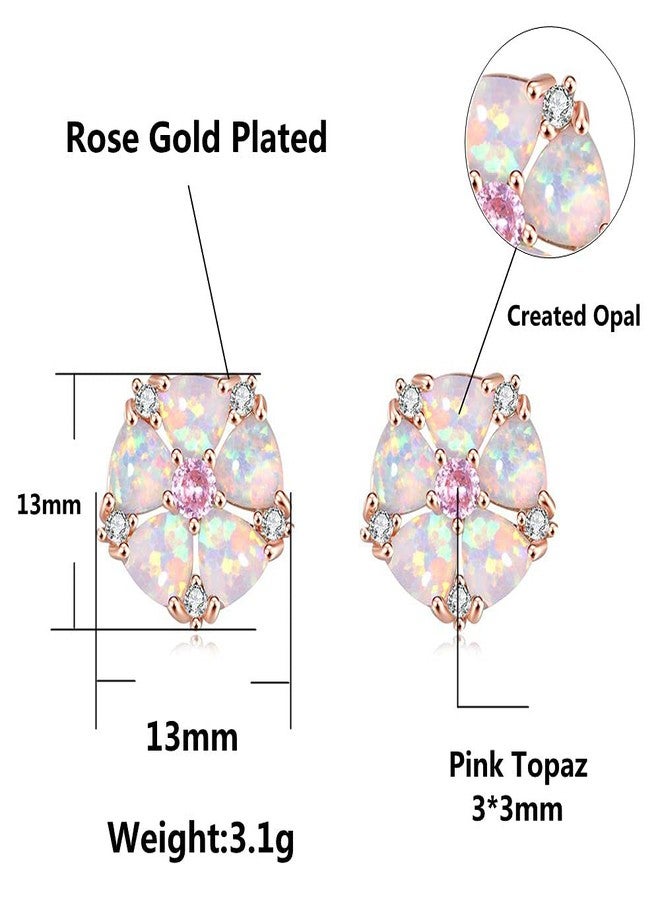 CiNily Flower Earrings,Opal Stud Earrings Sterling Silver or White Gold/Rose Gold Plated Ladies Flower Stud Earrings Cute Unique Earrings for Girls, 13 millimeters, Stone, Created Opal - Image 5