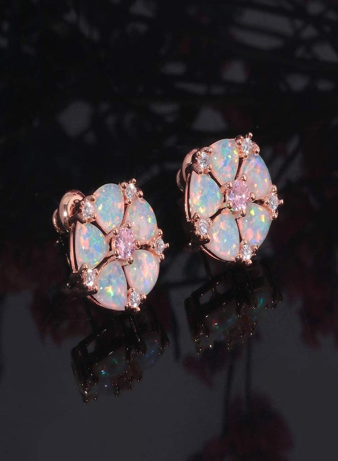CiNily Flower Earrings,Opal Stud Earrings Sterling Silver or White Gold/Rose Gold Plated Ladies Flower Stud Earrings Cute Unique Earrings for Girls, 13 millimeters, Stone, Created Opal - Image 2