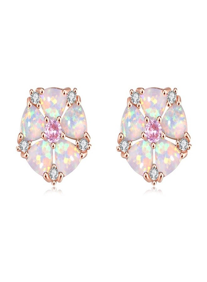 CiNily Flower Earrings,Opal Stud Earrings Sterling Silver or White Gold/Rose Gold Plated Ladies Flower Stud Earrings Cute Unique Earrings for Girls, 13 millimeters, Stone, Created Opal - Image 1