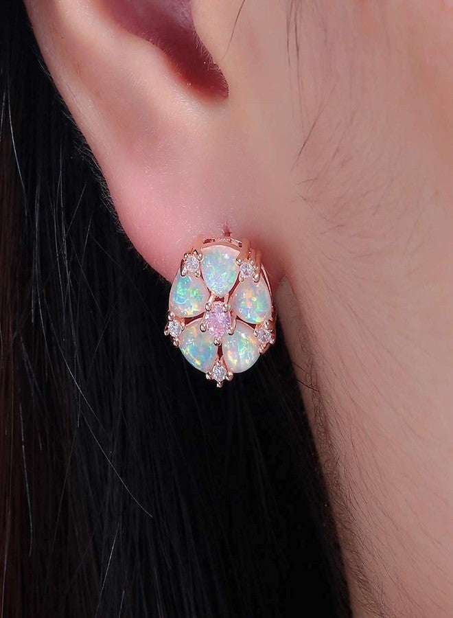 CiNily Flower Earrings,Opal Stud Earrings Sterling Silver or White Gold/Rose Gold Plated Ladies Flower Stud Earrings Cute Unique Earrings for Girls, 13 millimeters, Stone, Created Opal - Image 4