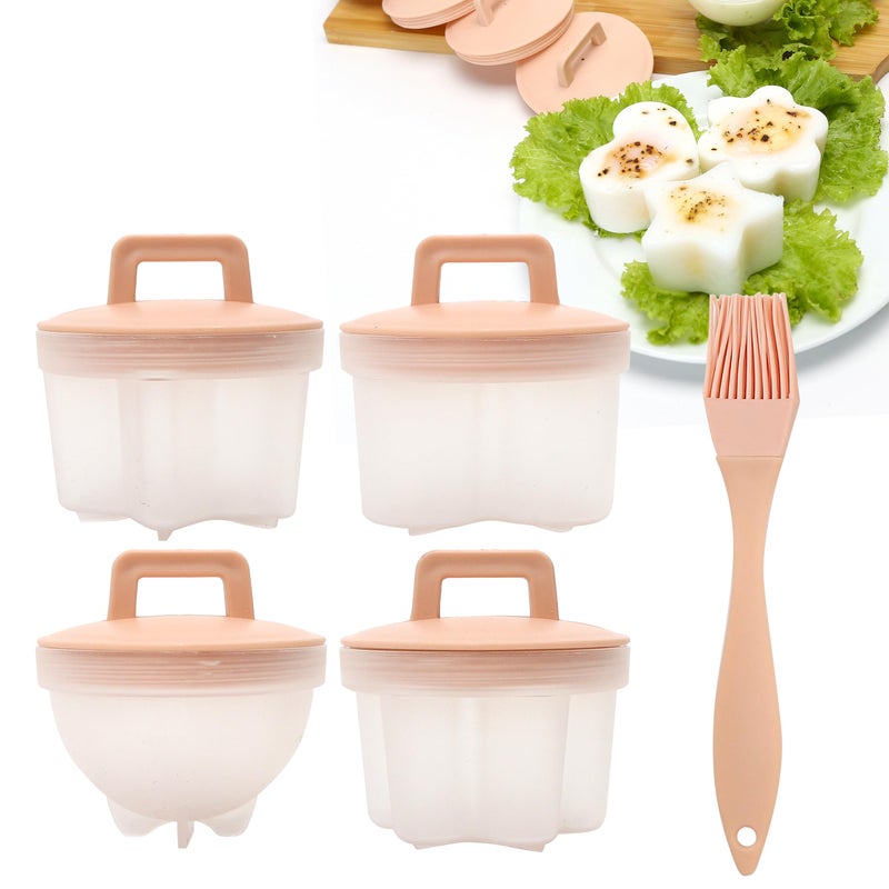 Marsrut Egg Poacher Cups Set, Egg Poacher for Microwave, Hard & Soft Mold Cups for Boiled Egg, Lids, Jello (Pink, 4 Egg Cups & 1 Oil Brush) - Image 1