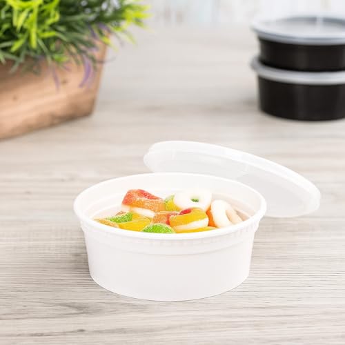 Amit Marketing Round Disposable Food Container with Air-Tight Lid | Leak-Resistant Meal Prep Box | Freezer & Dishwasher Safe | Reusable Containers for Takeaway & Food Storage - White, 250ml(50Pcs) - Image 2