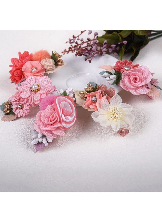 Fsmiling - 5 Inch Bulk Hair Bows For Girls Pink/Purple Flower Hair Clips For Little Girls Floral Hair Bow Toddler Kids Infants Teens Set Of 11 Pcs - Image 1