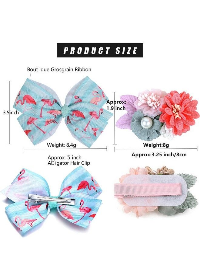 Fsmiling - 5 Inch Bulk Hair Bows For Girls Pink/Purple Flower Hair Clips For Little Girls Floral Hair Bow Toddler Kids Infants Teens Set Of 11 Pcs - Image 1