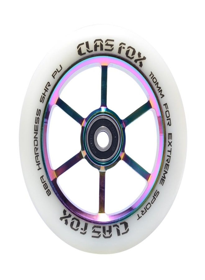 CLAS FOX عجلات سكوتر CLAS FOX الاحترافية للحركات البهلوانية مقاس 110 مم، زوج واحد، مزودة بمحامل ABEC-9، قلب معدني CNC (قطعتان) (قلب من البولي يوريثان الأبيض بألوان قوس قزح) - Image 5