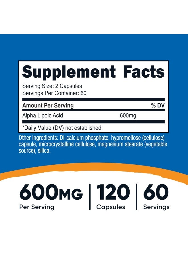 Nutricost Alpha Lipoic Acid 600mg – High-Potency Antioxidant & Wellness Support – 120 Capsules (60 Servings) – Supports Energy, Metabolism & Cellular Health - Image 5