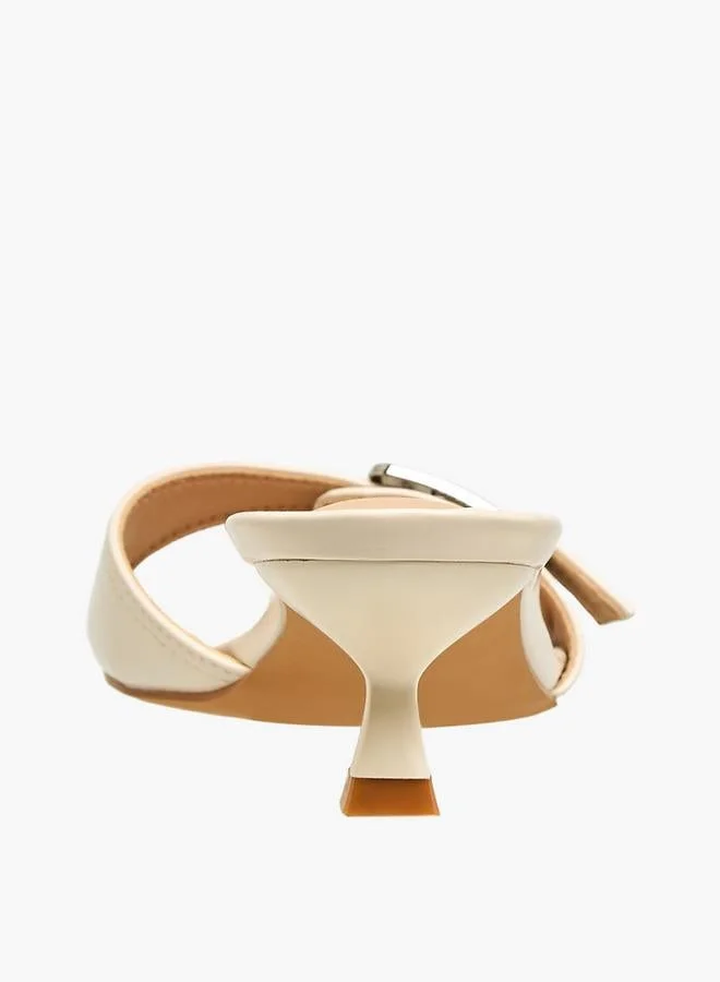 Flora Bella By Shoexpress CREAM Flora Bella Women Buckle Accent Kitten Heel Sandals for Women | Best Price UAE