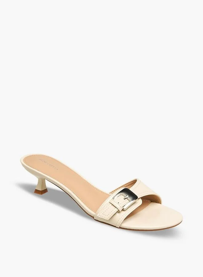 Flora Bella By Shoexpress CREAM Flora Bella Women Buckle Accent Kitten Heel Sandals for Women | Best Price UAE