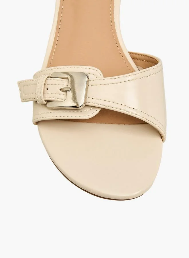 Flora Bella By Shoexpress CREAM Flora Bella Women Buckle Accent Kitten Heel Sandals for Women | Best Price UAE