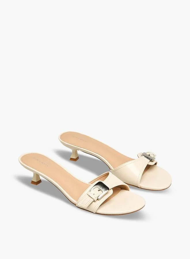 Flora Bella By Shoexpress CREAM Flora Bella Women Buckle Accent Kitten Heel Sandals for Women | Best Price UAE