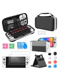 Game Console Carrying Case, Hard Shell Travel Organizer Accessories with Nintendo Switch, with Screen Protector, Protective Cover Case, Kickstand, Thumb Grip Caps & Game Card Box