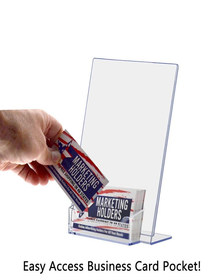 Marketing Holders 2 Pack Acrylic Sign Holder 5" x 7" with 3.5" x 2" Business Card Pocket Slanted Side Load Clear Countertop Display for Signage in Lobbies Retail Stores Hotels and Doctors Offices - Image 5
