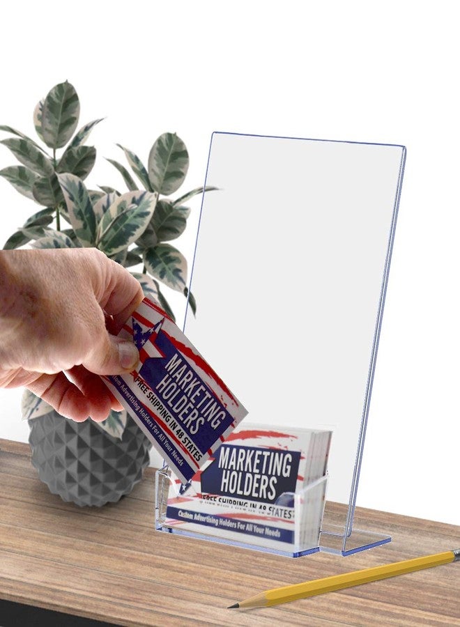 Marketing Holders 2 Pack Acrylic Sign Holder 5" x 7" with 3.5" x 2" Business Card Pocket Slanted Side Load Clear Countertop Display for Signage in Lobbies Retail Stores Hotels and Doctors Offices - Image 4