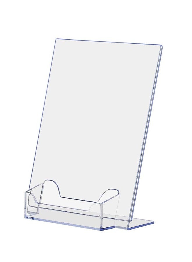 Marketing Holders 2 Pack Acrylic Sign Holder 5" x 7" with 3.5" x 2" Business Card Pocket Slanted Side Load Clear Countertop Display for Signage in Lobbies Retail Stores Hotels and Doctors Offices - Image 2