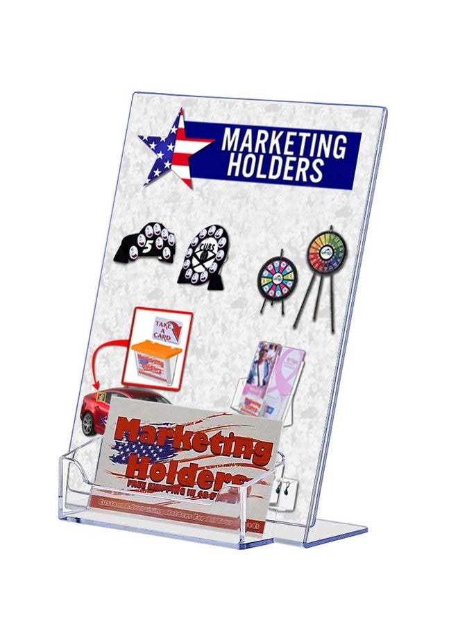 Marketing Holders 2 Pack Acrylic Sign Holder 5" x 7" with 3.5" x 2" Business Card Pocket Slanted Side Load Clear Countertop Display for Signage in Lobbies Retail Stores Hotels and Doctors Offices - Image 1