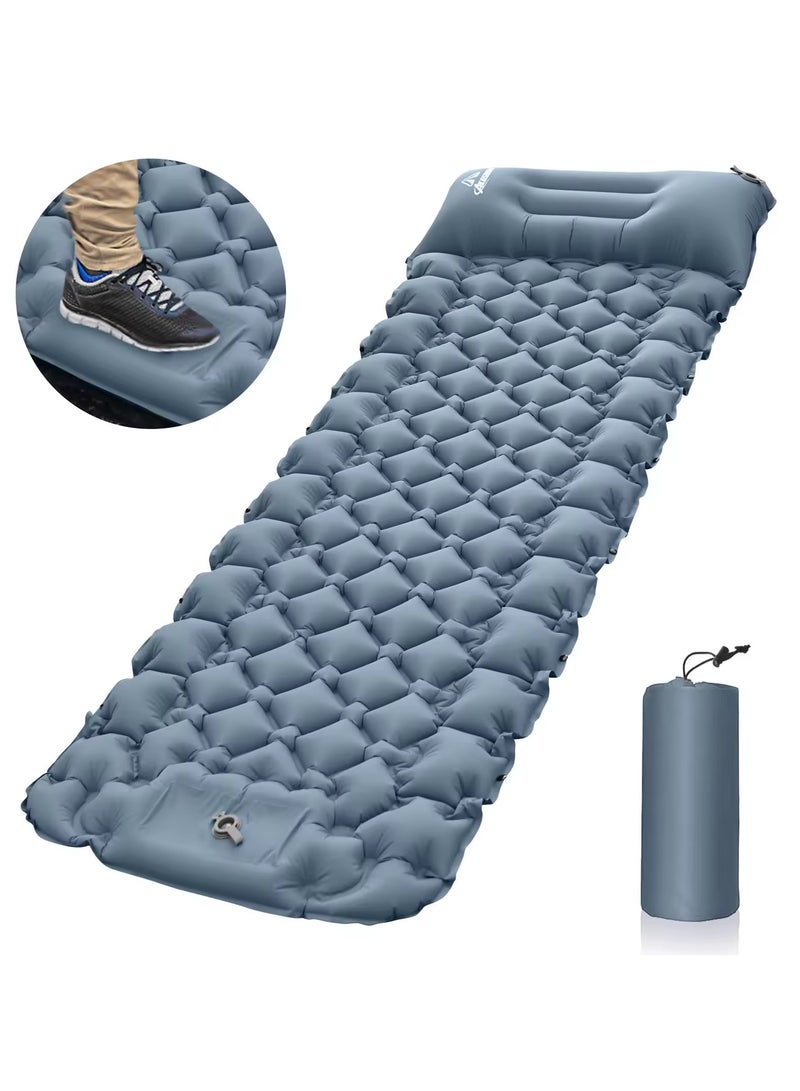 Generic Self Inflating Sleeping Pad with Foot Pump Built-in Pump Foldable Sleeping Mat with Pillow for Camping Hiking Durable Inflatable Air Mattress - Carry Bag, Repair Patches (Grey)190X64 cm  - Image 1