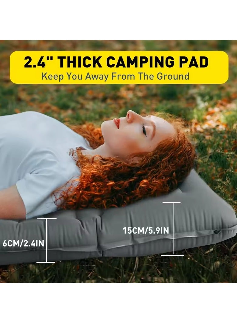 Generic Self Inflating Sleeping Pad with Foot Pump Built-in Pump Foldable Sleeping Mat with Pillow for Camping Hiking Durable Inflatable Air Mattress - Carry Bag, Repair Patches (Grey)190X64 cm  - Image 4