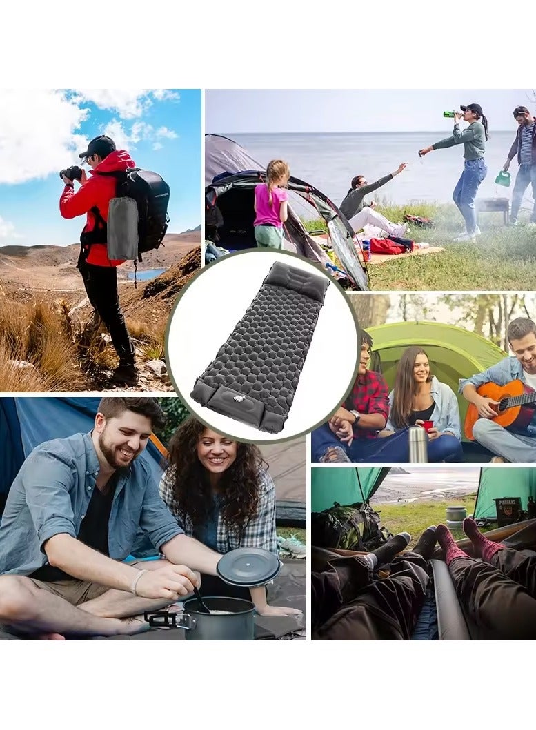 Generic Self Inflating Sleeping Pad with Foot Pump Built-in Pump Foldable Sleeping Mat with Pillow for Camping Hiking Durable Inflatable Air Mattress - Carry Bag, Repair Patches (Grey)190X64 cm  - Image 3