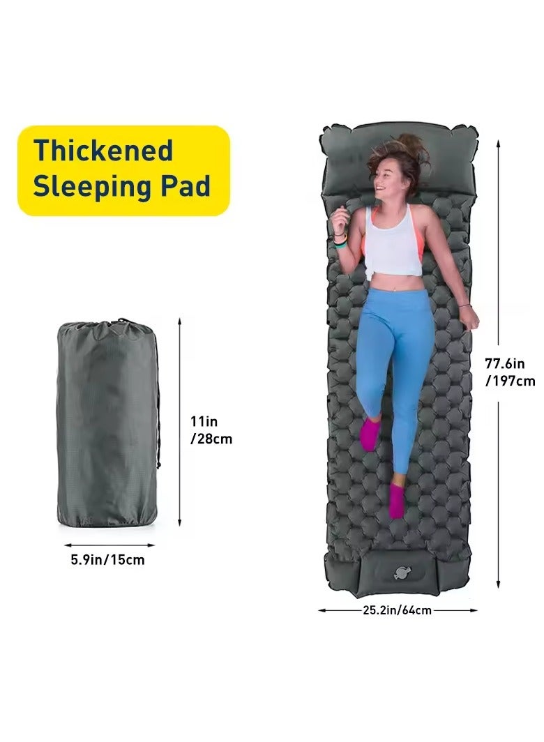 Generic Self Inflating Sleeping Pad with Foot Pump Built-in Pump Foldable Sleeping Mat with Pillow for Camping Hiking Durable Inflatable Air Mattress - Carry Bag, Repair Patches (Grey)190X64 cm  - Image 2