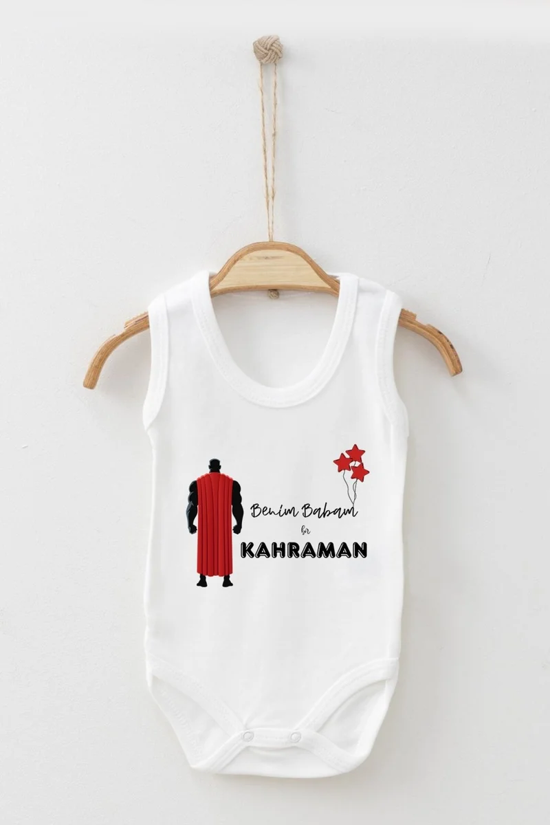 Ada Bebek Çocuk Ada Baby Kid Adabebek My Dad is a Hero Patterned Strappy Badi Baby Bodysuit