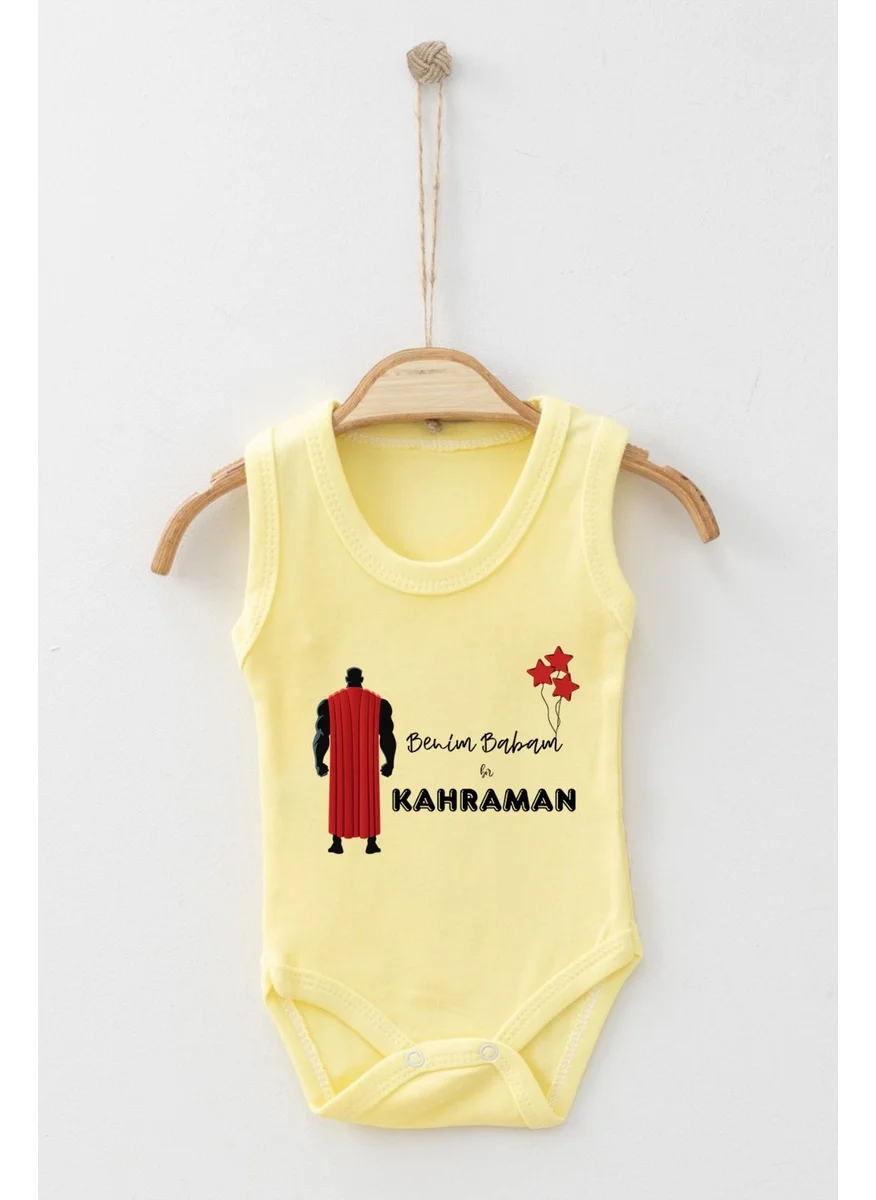 ادا بيبيك تشوكوك Ada Baby Kid Adabebek My Dad is a Hero Patterned Strappy Badi Baby Bodysuit