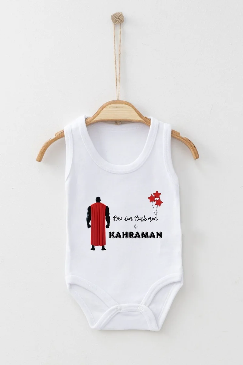 Ada Bebek Çocuk Ada Baby Kid Adabebek My Dad is a Hero Patterned Strappy Badi Baby Bodysuit