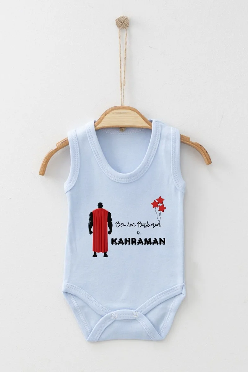 Ada Bebek Çocuk Ada Baby Kid Adabebek My Dad is a Hero Patterned Strappy Badi Baby Bodysuit