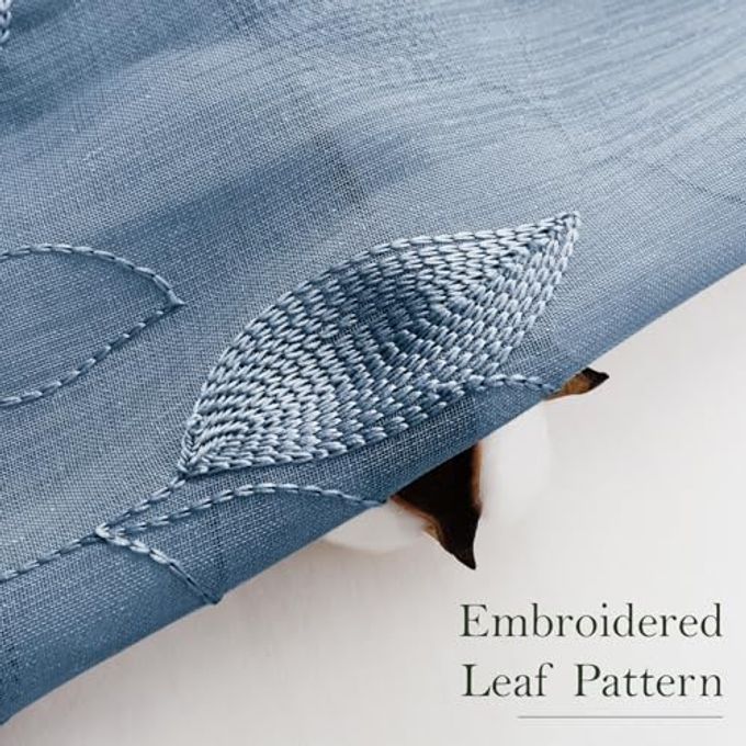 HOMEIDEAS Stone Blue Sheer Kitchen Curtains 30 X 36 Inch Length 2 Panels Embroidered Leaf Pattern Short Bathroom Window Curtains for Small Window Valance Tiers - Image 3