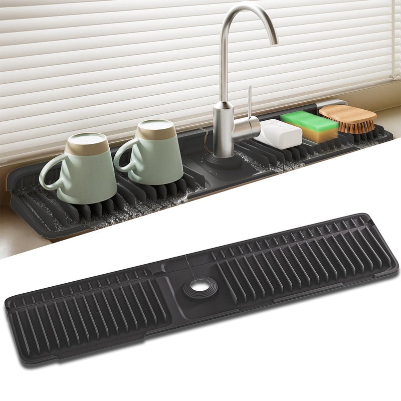 SOCORIA Faucet Mat for Kitchen Sink, 24 Inch Longer Silicone Sink Splash Guard, 7Â°Slope Fast Self-draining, Fast Drying Tidy Faucet Mat Splash Guard - Image 1