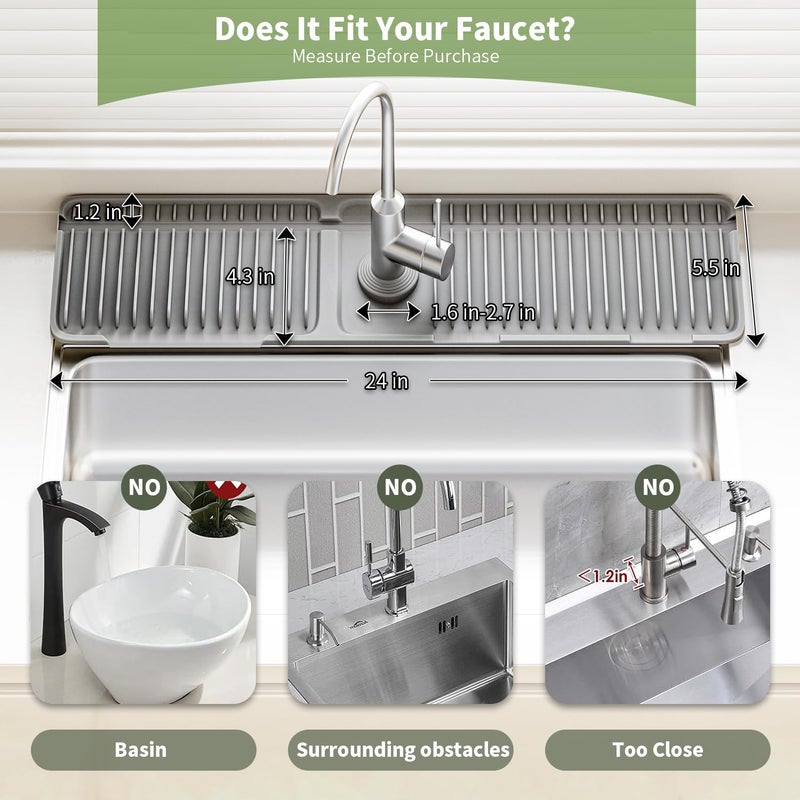 SOCORIA Faucet Mat for Kitchen Sink, 24 Inch Longer Silicone Sink Splash Guard, 7Â°Slope Fast Self-draining, Fast Drying Tidy Faucet Mat Splash Guard - Image 5