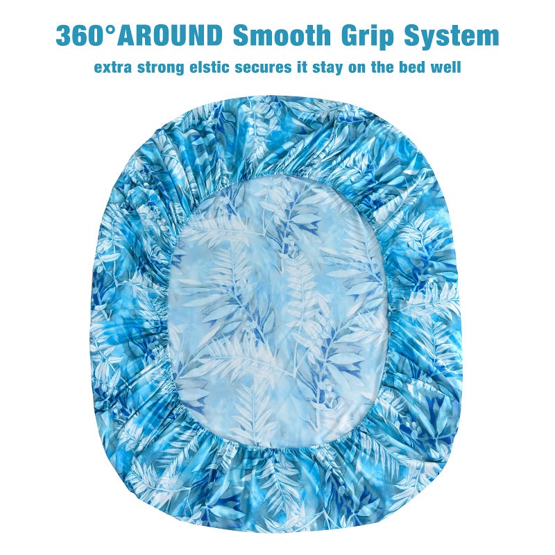 JSD Teal Blue Tropical Leaves Sheet Set Cal King  4 Piece Printed Microfiber Sheets Extra Deep Pocket Wrinkle Free - Image 2