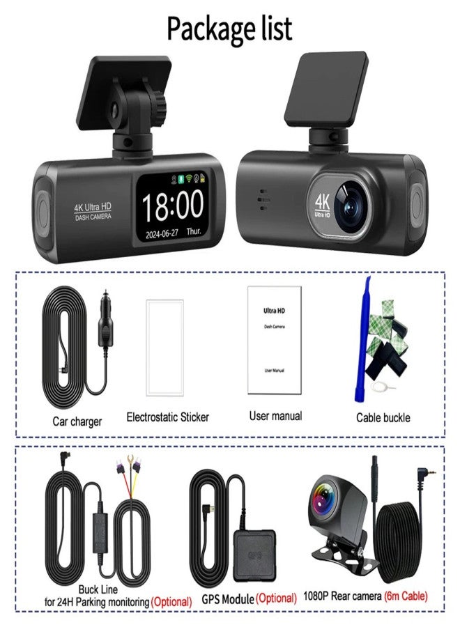 4K lens driving recorder WiFi front and rear recording 1.47-inch screen high-definition wide-angle night vision sensor motion detection - Image 4