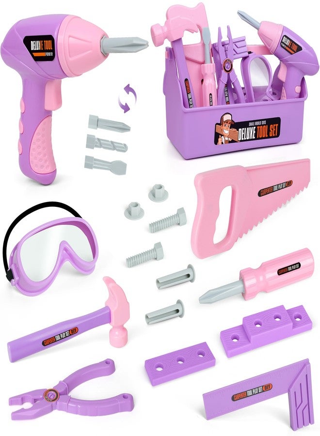 EP EXERCISE N PLAY Kids Tool Set - Tool Box & Electronic Toy Drill, Pretend Play Kids Construction Tool Kit,18 Pcs Toddler Tool Set Birthday, for Boys, and Girls Ages 3 4 5 6 7 Year Old(Purple) - Image 1